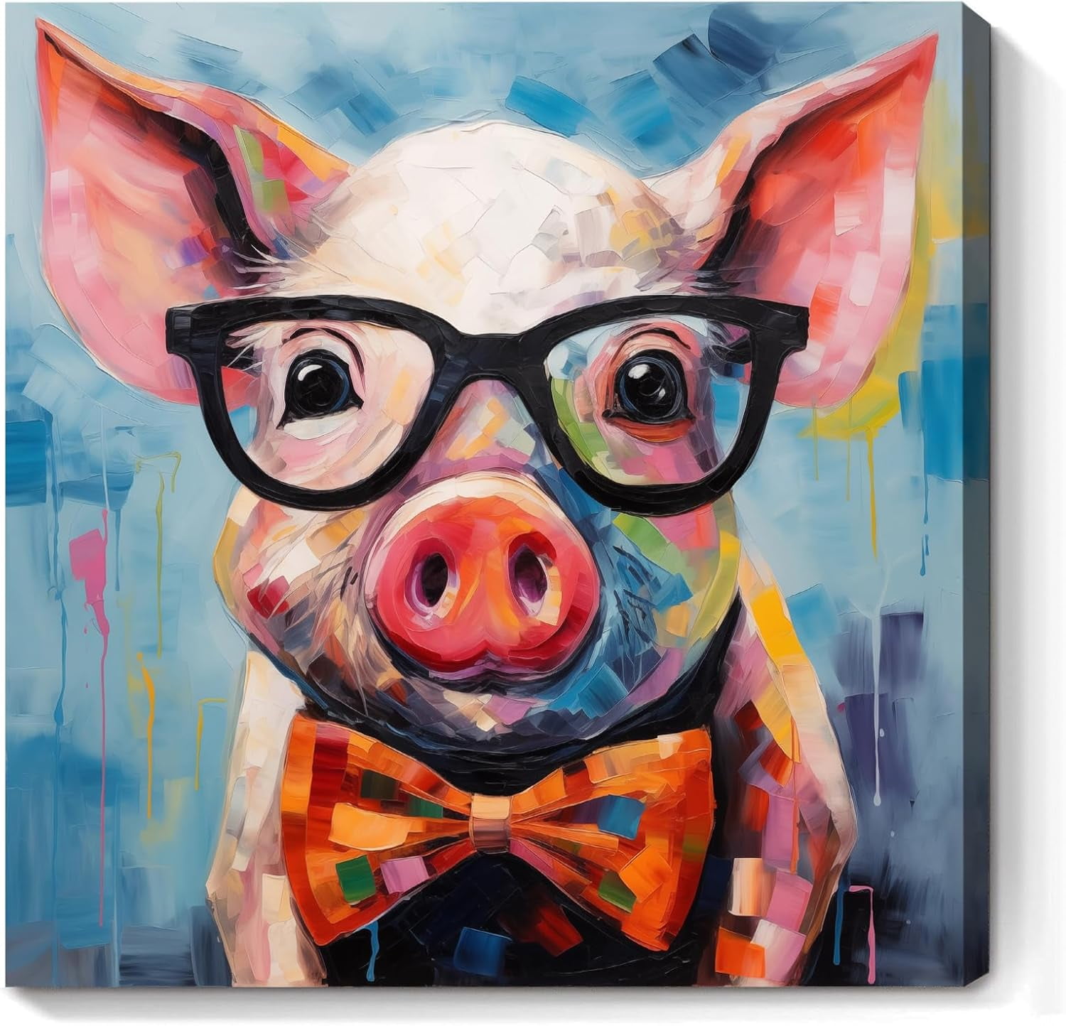 Distiny Unframed Pig With Glasses Canvas Wall Art Farm Animal Prints ...
