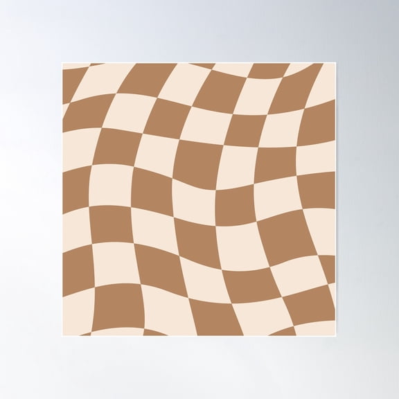 Distorted Checkered Pattern - Coffee & Cream Poster Wall Art, Modern Wall Decor For Living Room Bedroom, 24x24 UNFRAMED