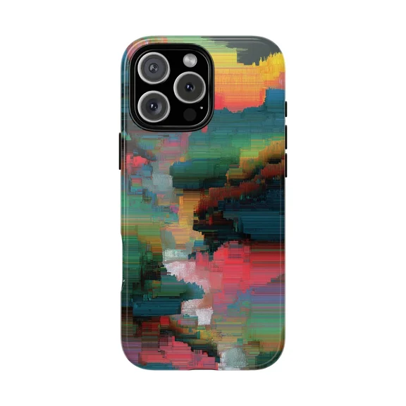 Distorted Glitch Green Wave Futuristic Style Case for iPhone 17 through 11 Pro Max