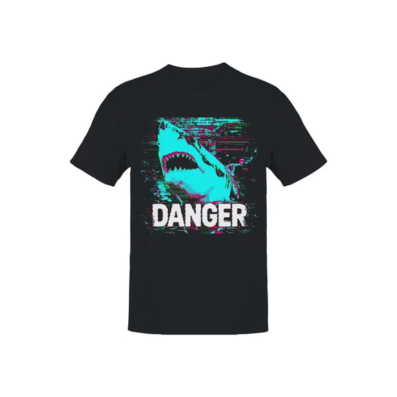 Distorted Shark Danger Alert Black Men's T-shirt