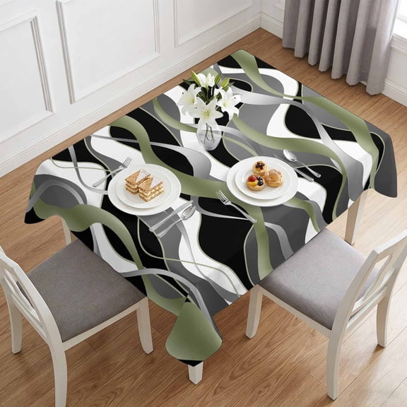 Distortion Sage Green Stripes Table Cloth 60x84in, Waterproof Rectangle Tablecloth Wipeable Tablecloths Abstract Geometric Art Table Covers for Dining Tables Party Indoor Outdoor