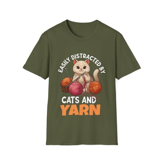 Distracted By Cats And Yarn Crochet Knitting Crafting Expert Tshirt