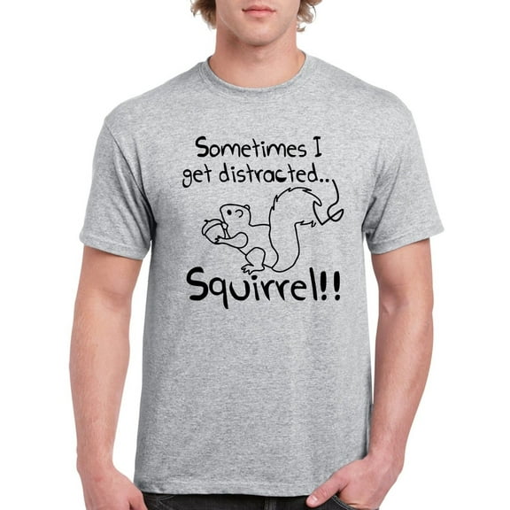 Distracted Quote Squirrel Sketch Men T-Shirt, Male Medium