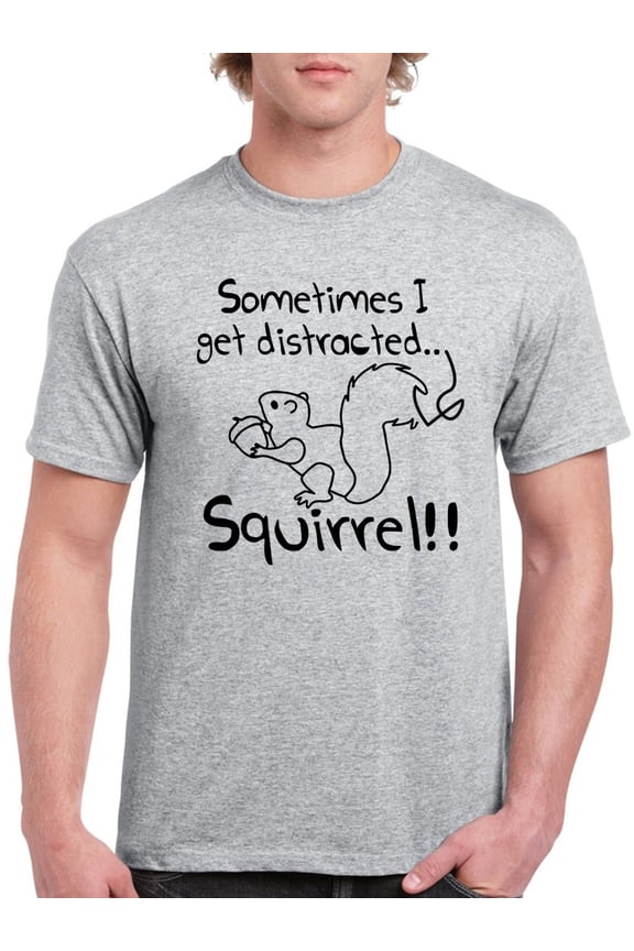 Distracted Quote Squirrel Sketch Men T-Shirt, Male Small