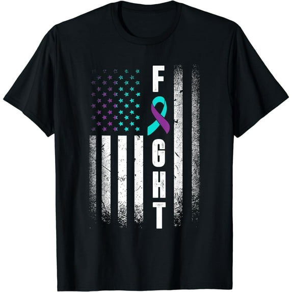 Distress American Flag Fight Suicide Prevention Awareness T-Shirt
