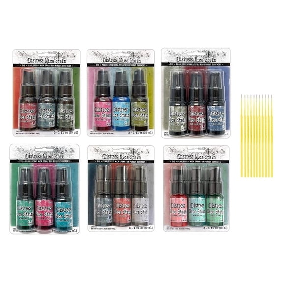 Distress Mica Spray Bundle - 18 one-ounce bottles (Complete Holiday Collection sets 1, 2, 3, 4, 5 and 6) Detail Sticks