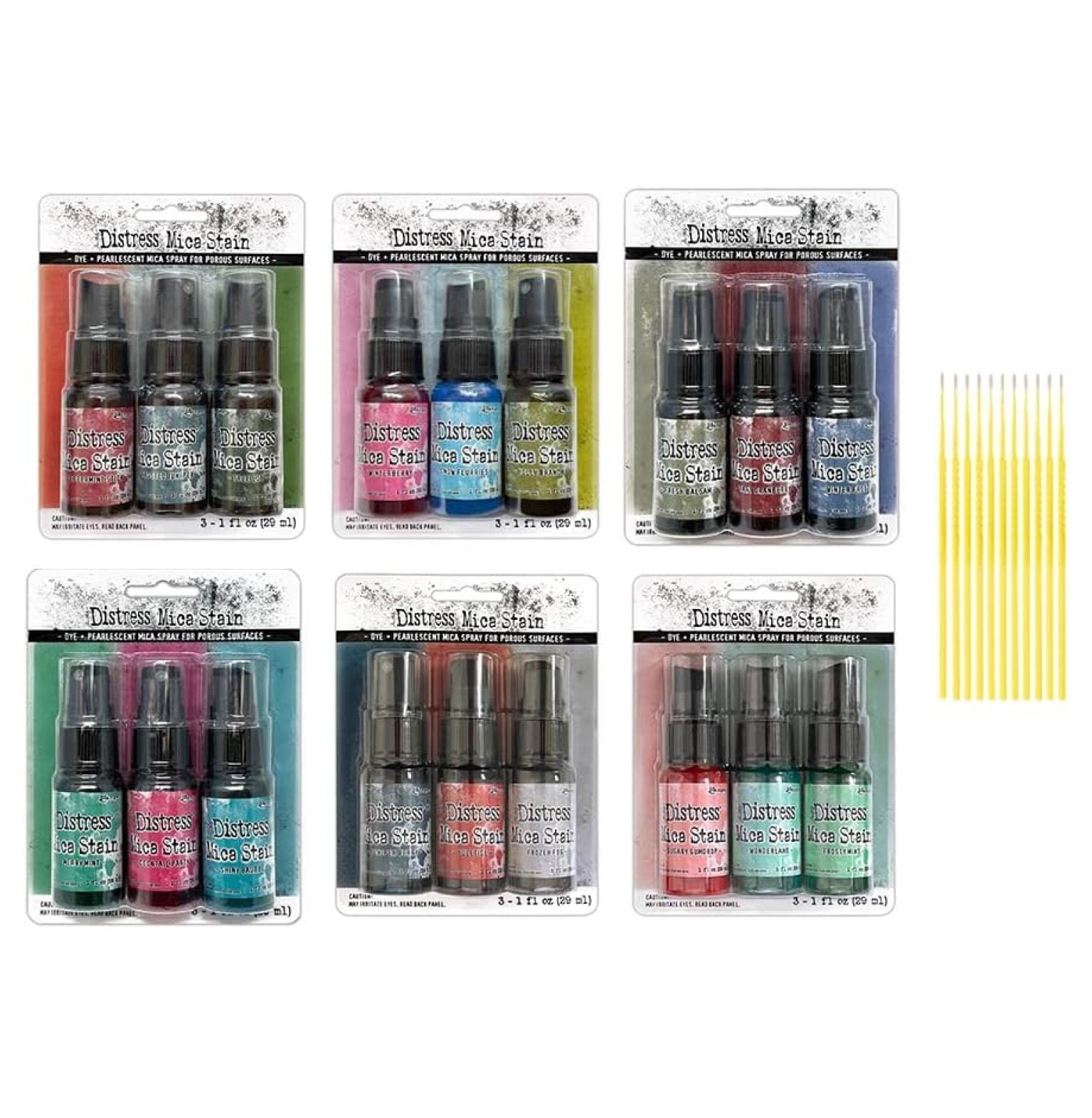 Distress Mica Spray Bundle - 18 one-ounce bottles (Complete Holiday Collection sets 1, 2, 3, 4, 5 and 6) Detail Sticks