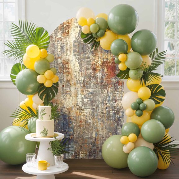 Distress Stone Arch Backdrop Cover, 4FT, Abstract Industrial Minimalist Grunge Gray Ochre Spandex Arch Covers Double-Sided Backdrop for Wedding Birthday Party Photo Background Decoration
