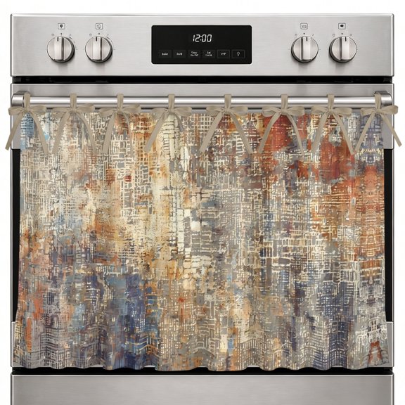 Distress Stone Oven Skirt Curtain, 27x20 Inch Abstract Industrial Minimalist Grunge Gray Ochre Kitchen Tie Top Oven Curtain for Door, Decorative Stove Skirt Dishwasher Cover With Ribbon Ties