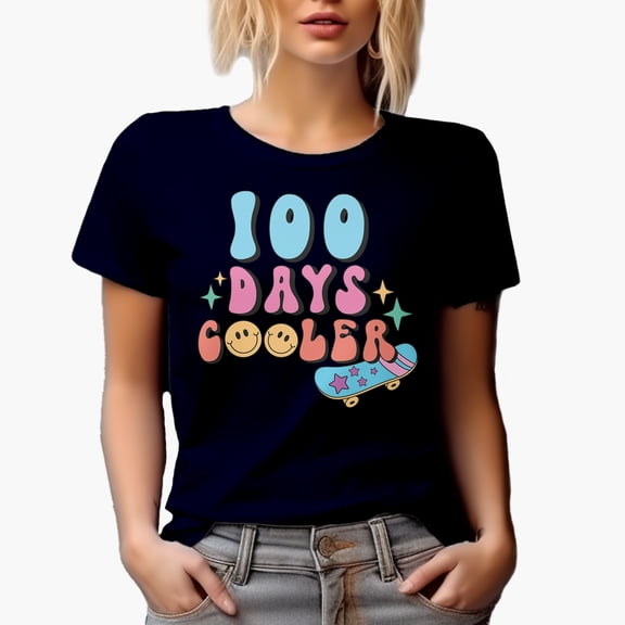Distressed 100 Days Cooler, Retro School Art Merch Gift, Navy Blue T-Shirt, XL