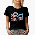thumbnail image 1 of Distressed 100 Days Smarter, Retro Wavy Text & Rainbow Merch Gift, Black T-Shirt, 2XL, 1 of 5