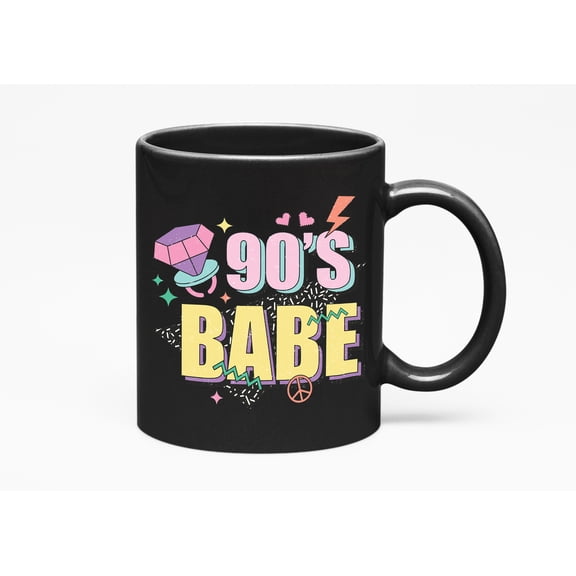 Distressed 90s Babe, Retro Geometric Art, Black 11oz Ceramic Mug