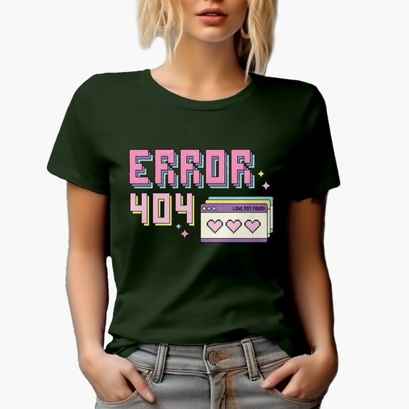 Distressed 90s Retro Computer User Interface Error 404 Love Not Found, Valentine's Day Gift, Military Green T-Shirt, Large