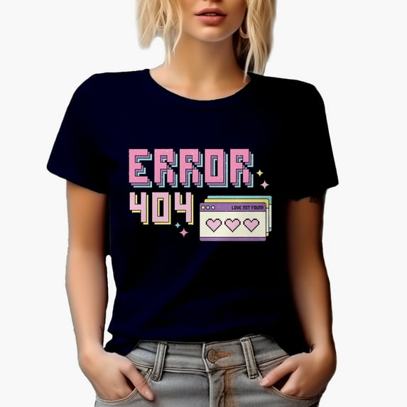 Distressed 90s Retro Computer User Interface Error 404 Love Not Found, Valentine's Day Gift, Navy Blue T-Shirt, Medium
