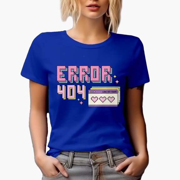 Distressed 90s Retro Computer User Interface Error 404 Love Not Found, Valentine's Day Gift, Royal Blue T-Shirt, Large