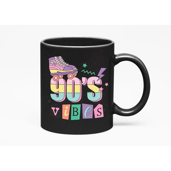 Distressed 90s Vibes, Retro Roller Skaters Art Merch Gift, Black 11oz Ceramic Mug