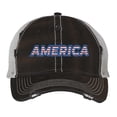 thumbnail image 1 of Distressed America Hat - Vintage Patriotic Cap with Flag Color Embroidery - Distressed Trucker Hat (Black), 1 of 7