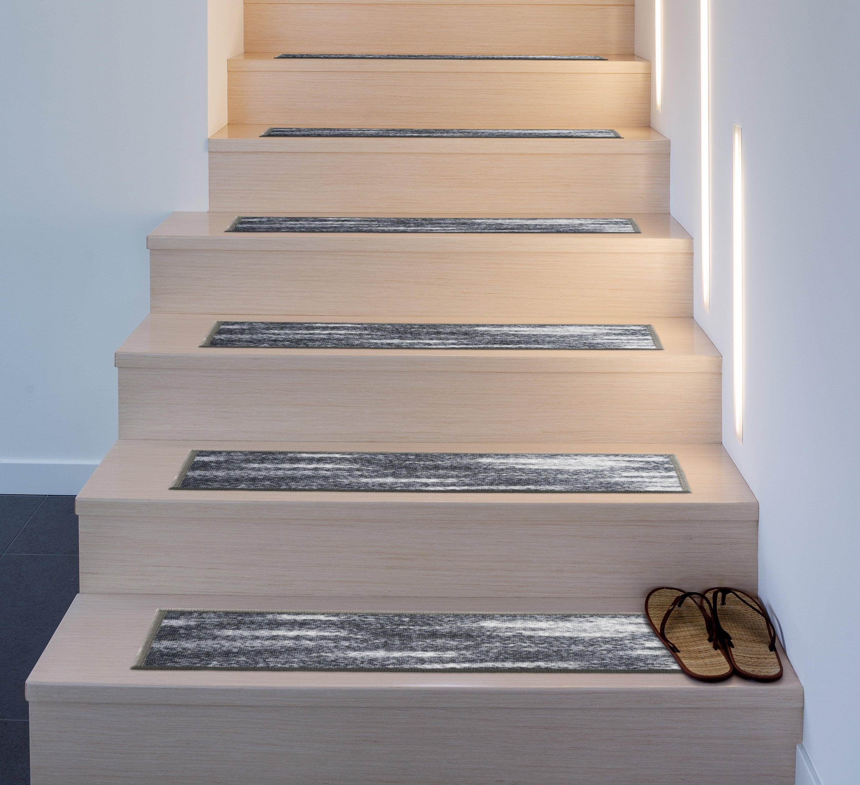 Gray Distressed Abstract Non-Slip Stair Treads Set of 4