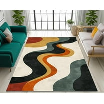 Distressed Abstract Wavy Lines Area Rugs Retro Bohemian Accents Entryway Rug Short Pile Non-Slip Soft Washable Indoor Carpet for Living Room Bedroom 2x3ft