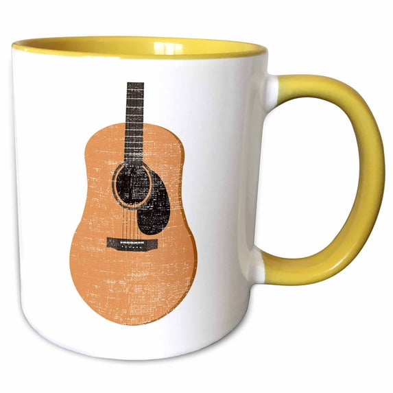 3drose, Distressed Acoustic Guitar, 11oz Two-tone Yellow Mug