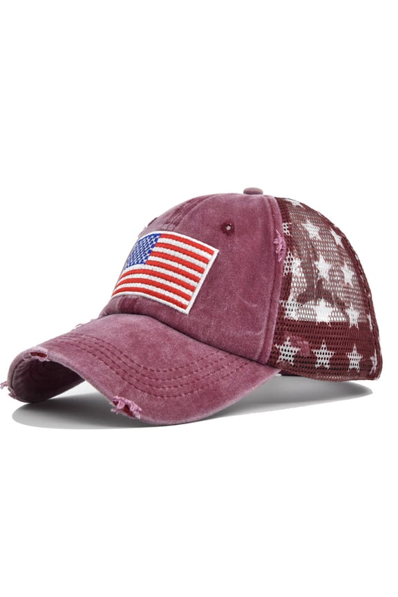 Distressed Adjustable Patriotic Sun Hat Embroidered Fun Design 4th of July Independence Day Commemorative Cap Casual Headwear for Men Women