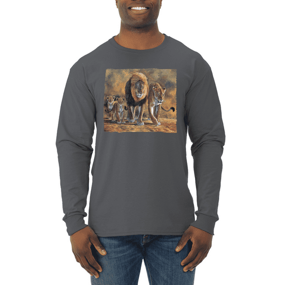 Distressed African Lion Family Desert Animal Lover Mens Long Sleeve Shirt