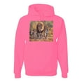 thumbnail image 1 of Distressed African Lion Family Desert Fashion Graphic Hoodie Sweatshirt, Neon Pink, Medium, 1 of 1