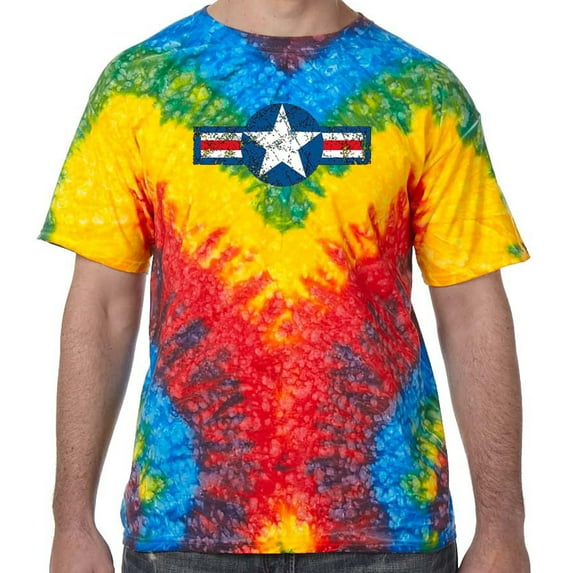 Distressed Airforce Symbol Psychedelic Tie Dye Tee Shirt - Woodstock, XL