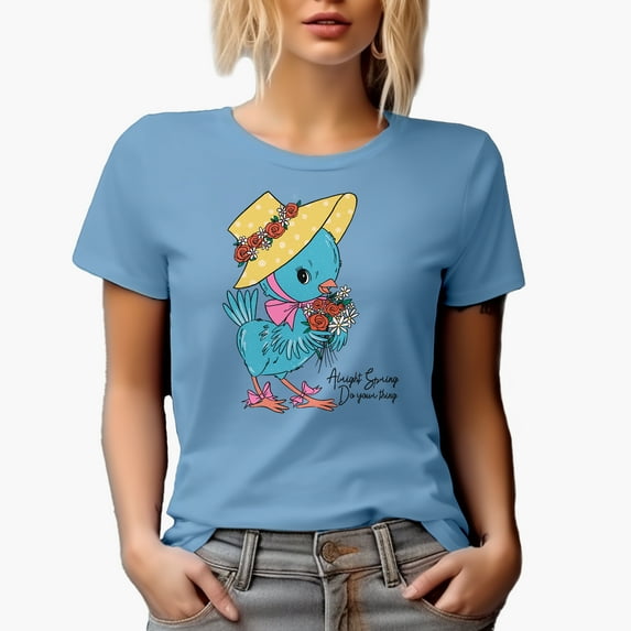 Distressed Alright Spring, Do Your Thing Quote - Cute Bird Holding Flowers Art Merch Gift, Baby Blue T-Shirt, Large
