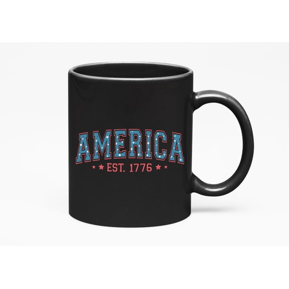 Distressed America Est. 1776, 4th of July Merch Gift, Black 11oz Ceramic Mug