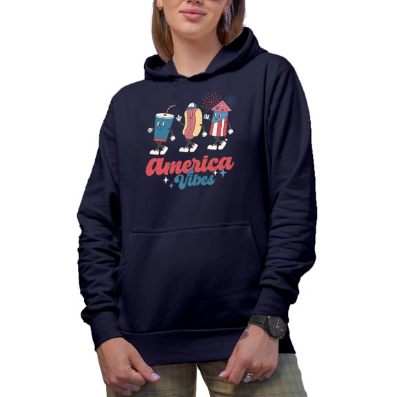 Distressed America Vibes, Retro 4th of July Gift, Navy Blue Hooded Sweatshirt or Hoodie, Small