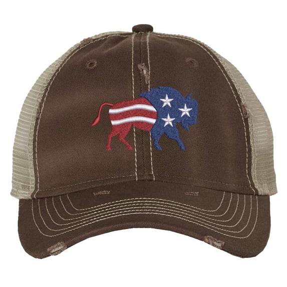 American Bison Hat - Distressed Flag Design - Vintage Bison Trucker Hat ...