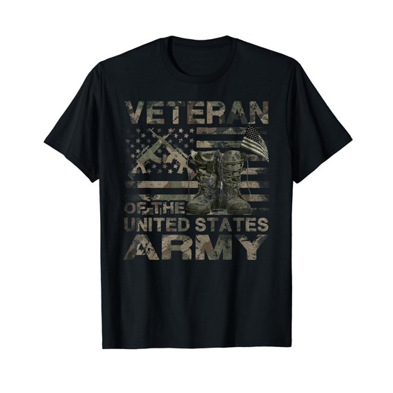 Distressed American Flag Camouflage Proud US Army Veteran T-Shirt