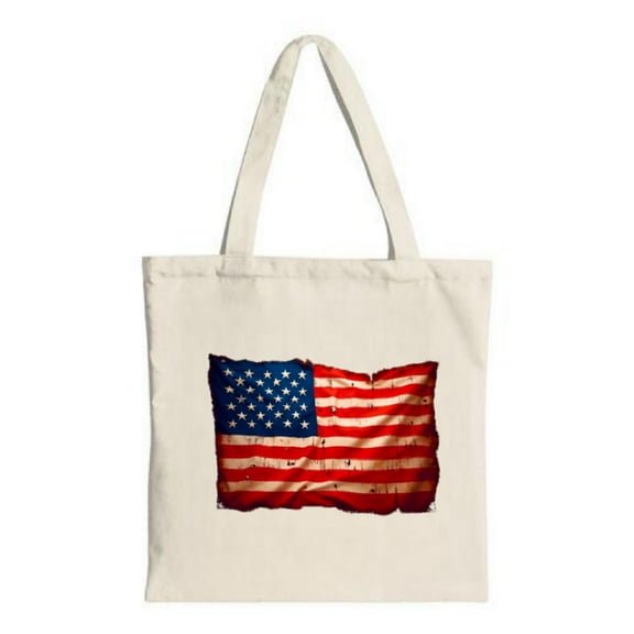 Distressed American Flag Canvas Tote Bag - Vibrant red and white stripes with blue field and stars perfect for shopping and travel