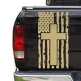 thumbnail image 1 of Distressed American Flag with Cross Truck Tailgate Vinyl Decal Compatible with Most Pickup Trucks Faith Patriotic Christian Cross USA Sticker (11" x 25", Cream), 1 of 8