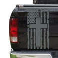 thumbnail image 1 of Distressed American Flag with Cross Truck Tailgate Vinyl Decal Compatible with Most Pickup Trucks Faith Patriotic Christian Cross USA Sticker (11" x 25", Gray), 1 of 8