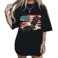 thumbnail image 1 of Distressed American Flag Flying Bald Eagle 4th Of July S-5XL Womens Graphic Short Sleeve T-Shirt Crewneck Black Top, 1 of 5