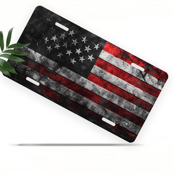 Distressed American Flag Front License Plate, Metal License Plate, Funny Standard Plates Personalized Novelty Decorative For Men/Women/Boys/Girls Car 6×12 Inch