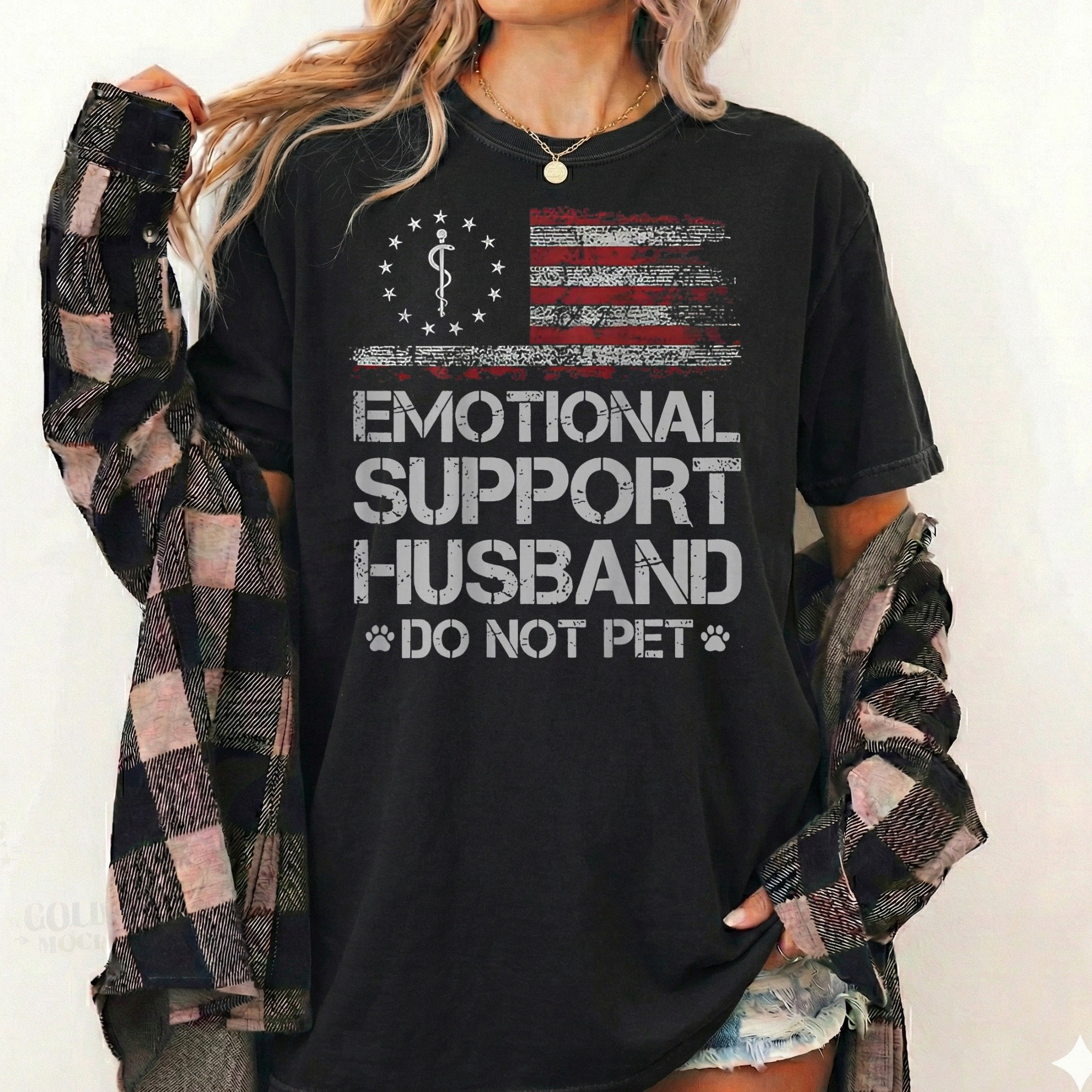 Distressed American Flag Graphic Do Not Pet Emotional Support Husband ...
