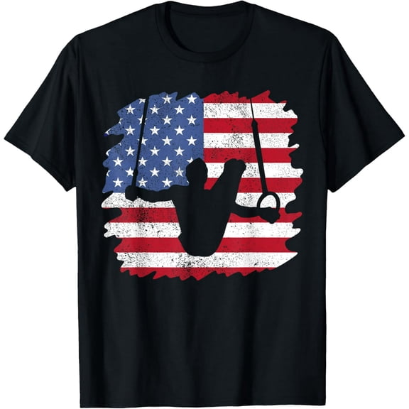 Distressed American Flag Gymnastics Rings Athlete Unisex Graphic Short Sleeve T-Shirt