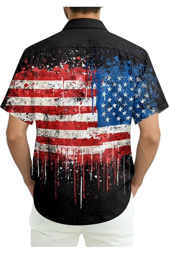 Distressed American Flag Hawaiian Shirt Mens Patriotic Fourth of July Button Down Grunge USA