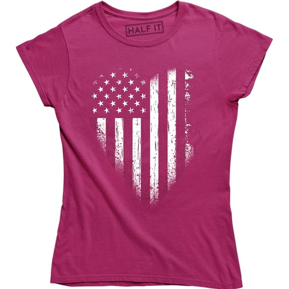 Distressed American Flag Heart Women's 4th of July USA Flag T-Shirt