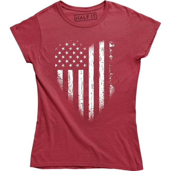 Distressed American Flag Heart Women's 4th of July USA Flag T-Shirt