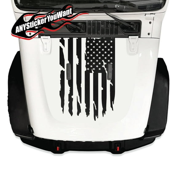 Distressed American Flag Hood Vinyl Decal Compatible with and Fits Jeep Wrangler JL/Fits Jeep Gladiator JT 2018+