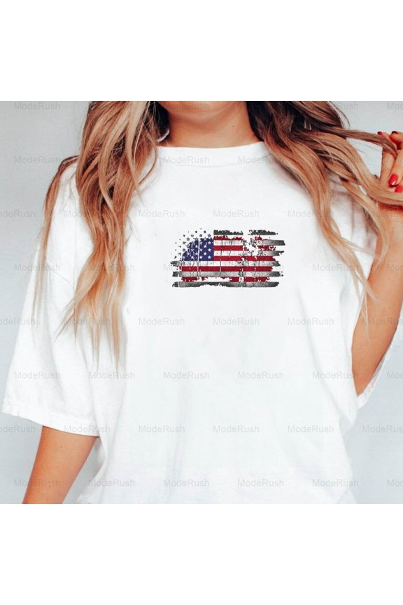 Distressed American Flag July Fourth Gift Patriotic USA Unisex T-Shirt, up to size 5XL-TS WHITE