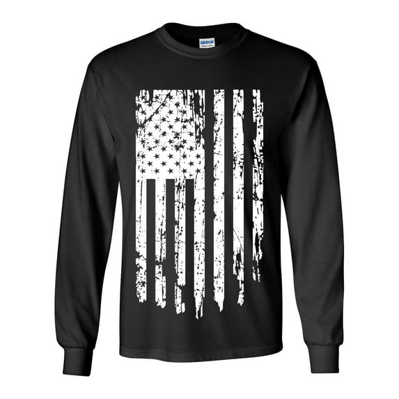 Distressed American Flag Patriotic USA Flag Sleeve Long Sleeve T-shirt Graphic Tee-Black-xxl