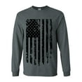 thumbnail image 1 of Distressed American Flag Patriotic USA Flag Sleeve Long Sleeve T-shirt Graphic Tee-Heather Grey-small, 1 of 4