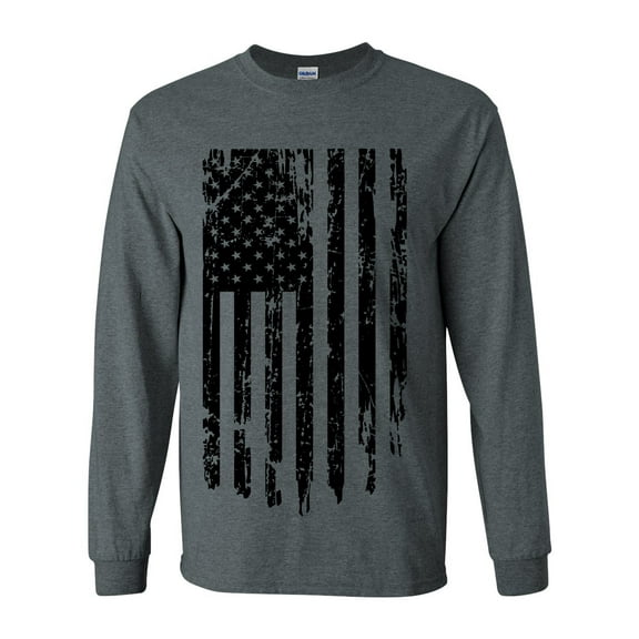 Distressed American Flag Patriotic USA Flag Sleeve Long Sleeve T-shirt Graphic Tee-Heather Grey-xxl