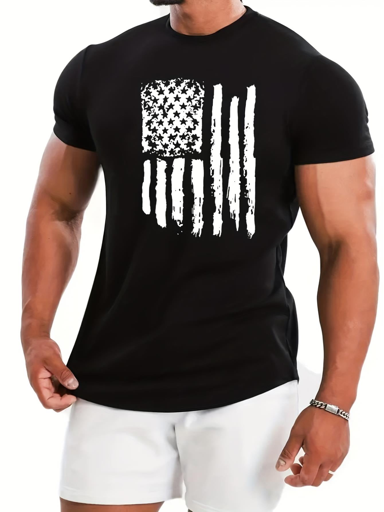 Distressed American Flag Pattern Print Men's Slightly Stretch T-shirt ...
