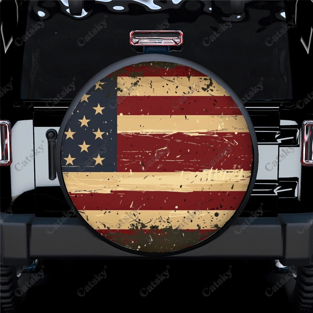 Distressed American Flag Polyester Universal Spare Wheel Tire Cover